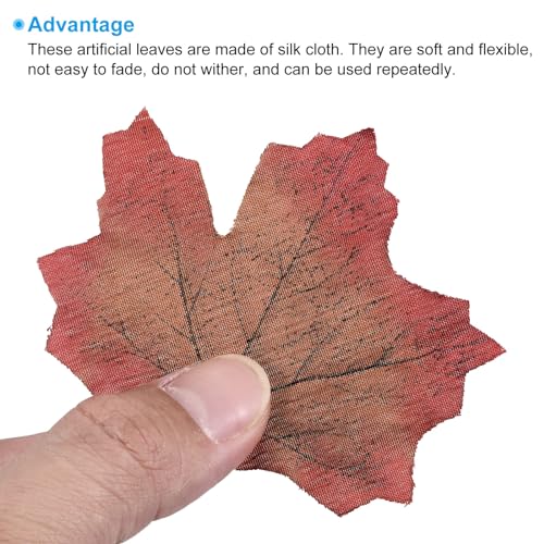 PATIKIL Artificial Leaves, 500 Pcs Fall Maple Autumn Fake Leaf for Wedding Party Thanksgiving Halloween Decoration, Coffee Red - Image 4