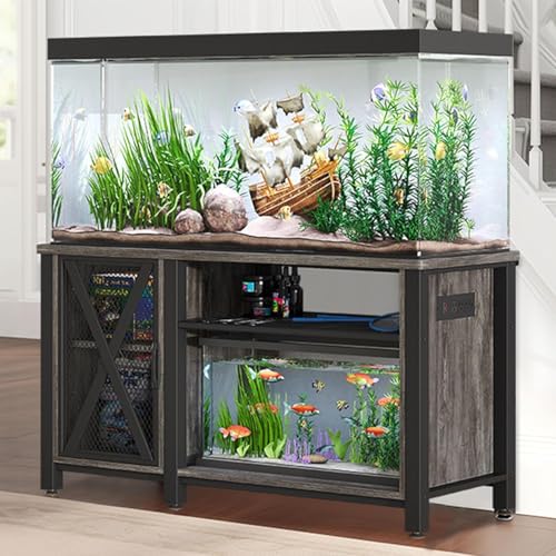 YITAHOME Heavy Duty 55-75 Gallon Aquarium Stand with Power Outlets, Cabinet for Fish Tank Accessories Storage - Metal Fish Tank Stand Suitable for Fis