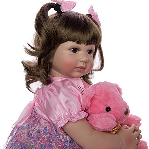 FMONH Pflegepuppen Fleckiger Mantel 24 Zoll 60 cm Braun Oder Blaue Augen Reborn Puppe Priness Girl DollWeich Vinyl… – Bild 5