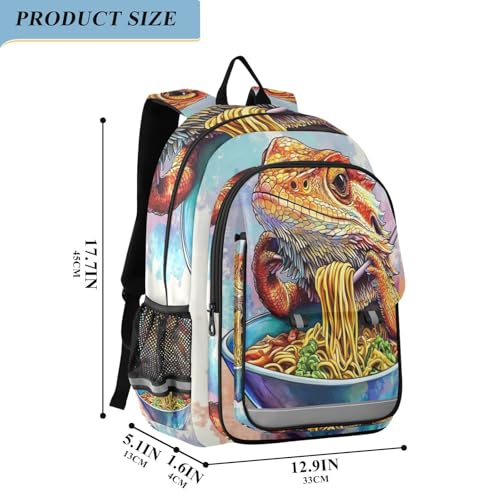 Bearded Dragon Ramen Noodles Backpack Girls Boys Elementary School Bags Bookbags Laptop Backpack Travel Daypack Safe Reflective Stripes2
