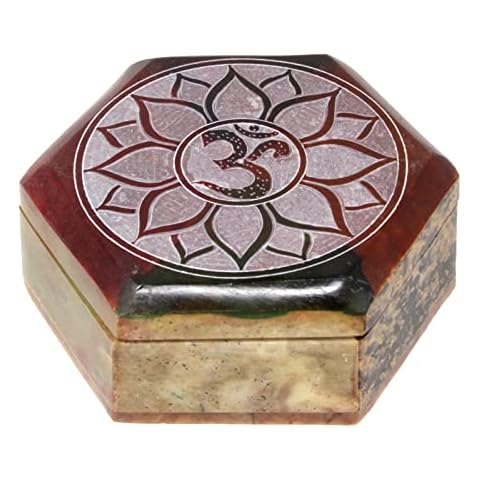 Hand-Carved Hexagonal Soapstone Jewellery Box Cover