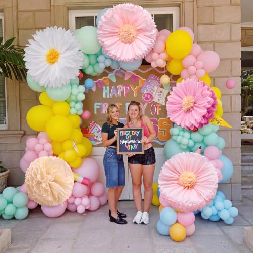 Image of Chunful 5 Pcs 30'' 24'' Pink Giant Tissue Paper Flowers for Back to School Decor Large Hanging Crepe Paper Pom Poms for First Day of School Bulletin Board Welcome Party Decor