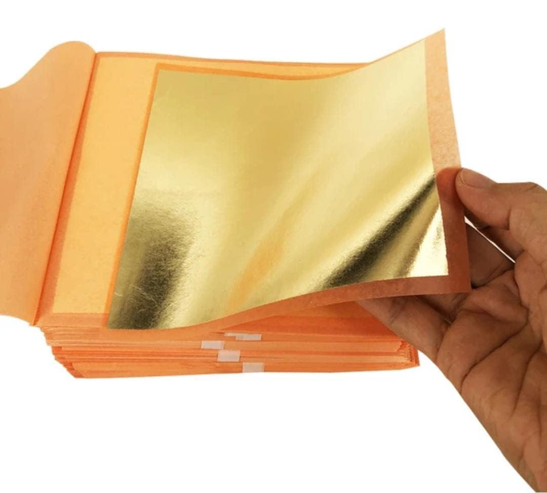 A.S.K Edible Gold Leaf 20 Sheets Pure Gold Leaves 24 Karat 1 x 1 inch for Cakes, Bakers, Facial, Sweet Royal Drinks Serums Ayurvedic Madicine Jain Temple Arts & Craft Painting Nail Arts Etc (10)