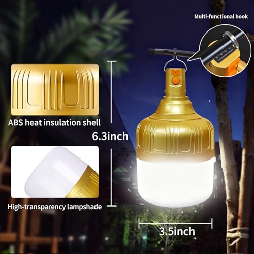 Image of 2-Pack Rechargeable Outdoor Camping Lights, 2400mAh IPX4 Waterproof LED Hanging Light, Emergency Light Bulbs for Power Outage, Portable Tent Lamps with Hook for Campsite, Vendor Booths, BBQ