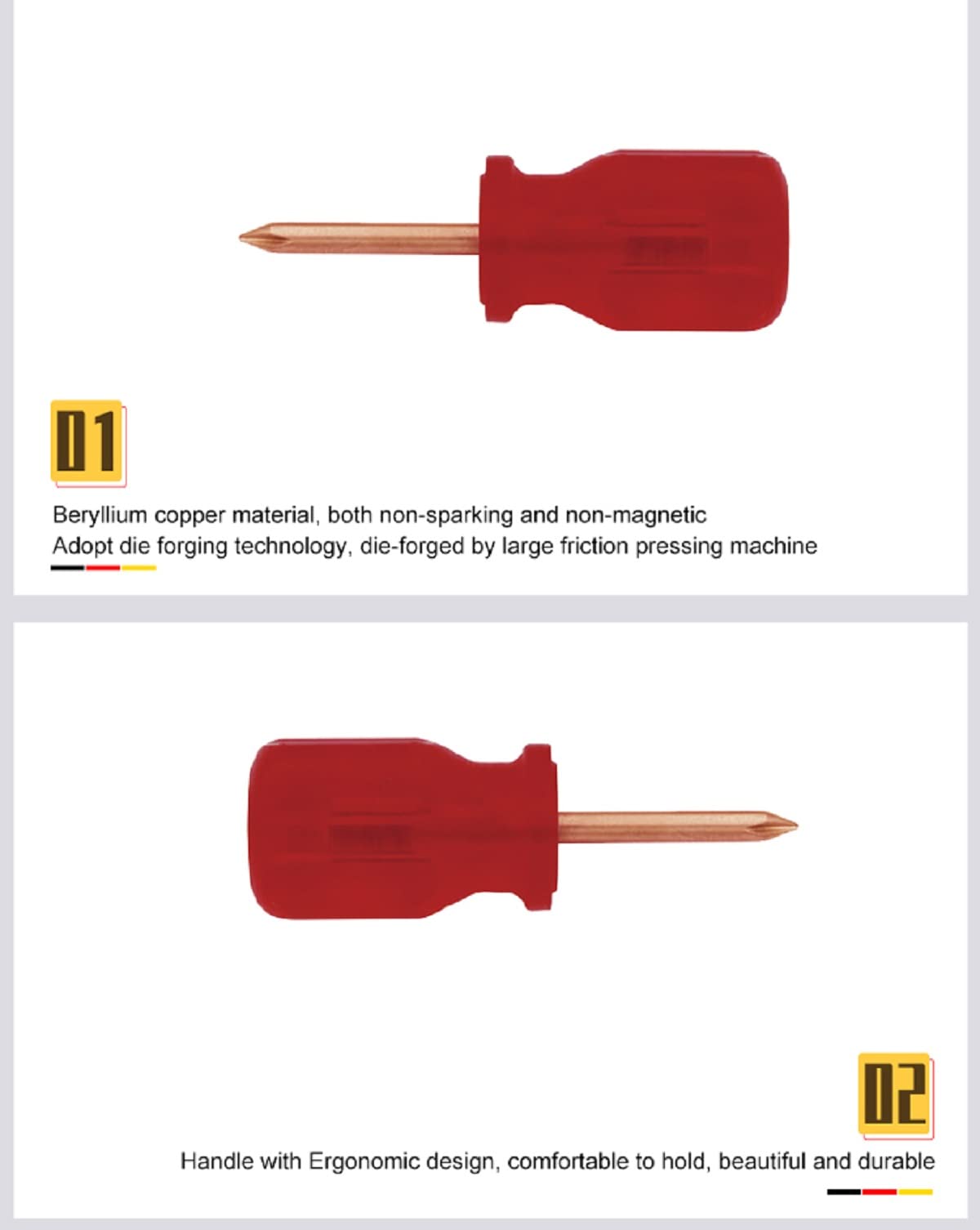 WEDO Funkenfrei Kreuzschlitzschraubendreher，Explosionsgeschützter Schraubendreher, Kurz,Nicht magnetisch,Berylliumkupfer,BAM/FM/DIN Standard,3 * 36mm