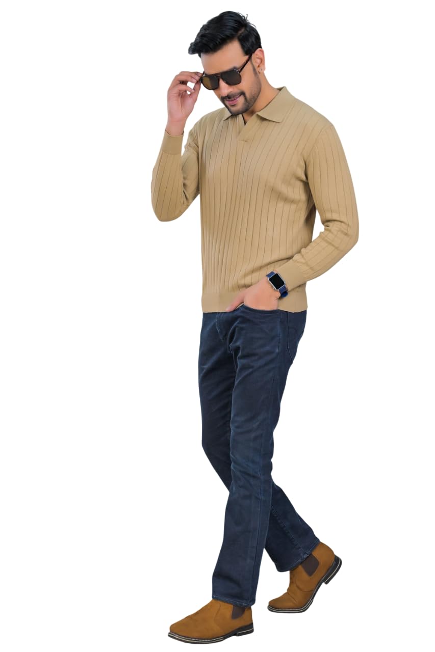 soul armor Solid Ribbed-Wool Blend Polo Sweater-picture-25