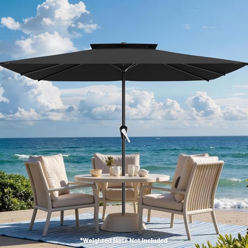Image of AreShark 8'x10' 2 Tiers Rectangular Patio Umbrella - Outdoor Umbrella Waterproof UV Protection, Market Table Umbrella w /Crank for Pool, Backyard, Deck(Black)