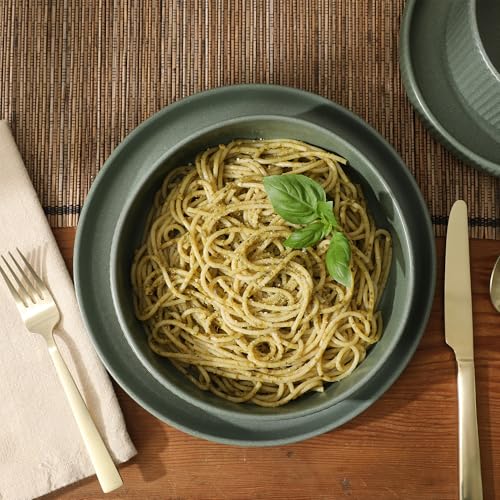 Image of Gibson Elite Deerfield 16-Piece Stoneware Dinnerware Set - Matte Green Stackable Plates and Bowls, Reactive Glaze Finish, Service for 4 - Microwave & Dishwasher Safe