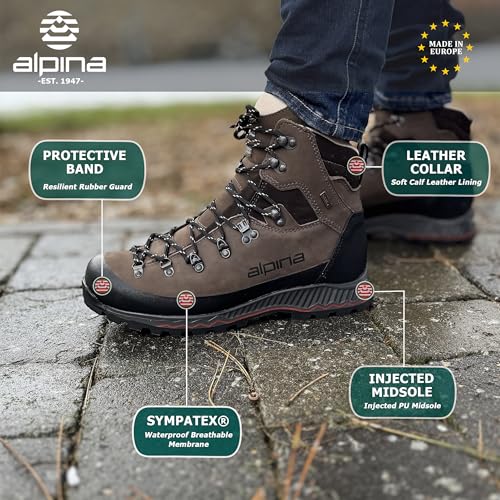 Alpina NEPAL Premium Men’s Mountaineering Boots – Nubuck Leather Sympatex Waterproof Hiking Boots with Slip Resistant Sole, VCP Fit System, E-Foam Cushioning, Crampon Compatible, Handmade in Europe4