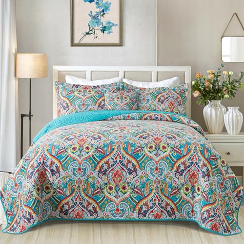 VAPUTAR Cotton Quilt King Bedding Set - Quilts with Paisley Floral Pattern