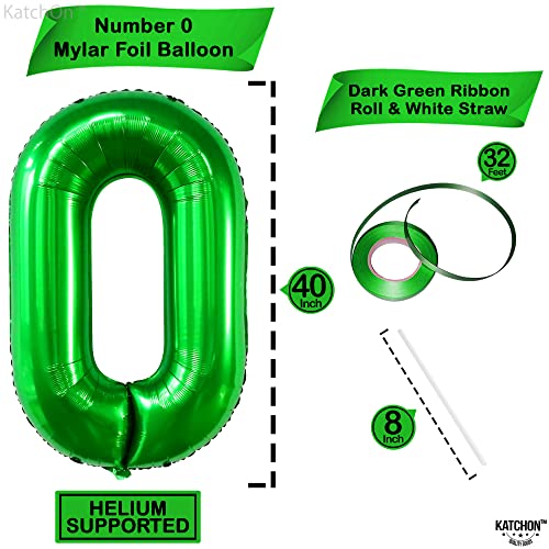 Image of KatchOn Dark Green 0 Number Balloons 40 Inch | 0 Digit Balloon, Number 0 Balloons, Dark Green 0 balloon for Jungle Theme Party Decoration