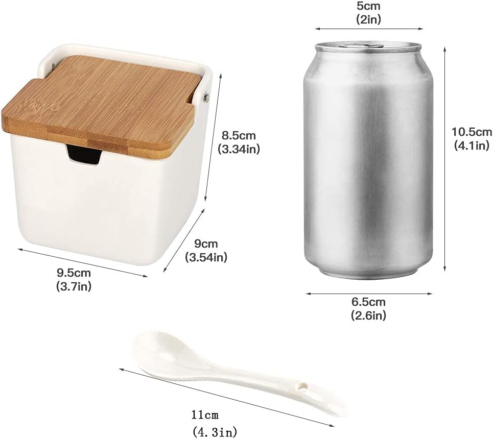 9.1 FL OZ Ceramic Condiment Jar【1 pc/set】- TIANGR Sugar and Salt Container with Natural Bamboo Lid,Spoons - Ideal Sugar Bowl Condiment Jar For Home,Kitchen,Counter (268ML)