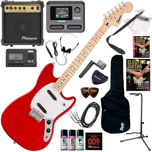 【セット品】Squier エレキギター初心者入門 ショートスケール マルチエフェクターも入ってる!最強の20点セット Sonic Mustang/TOR(トリノレッド)