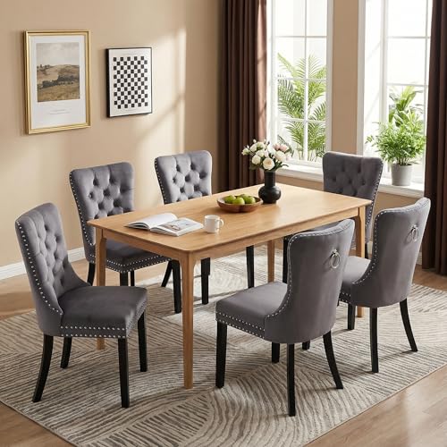 ARTETHYS Samt Esszimmerst&uuml;hle 6er Set, Gepolstert K&uuml;chenst&uuml;hle mit Eichenbeinen, Polsterst&uuml;hle mit Armlehnen R&uuml;ckenlehne f&uuml;r Esszimmer Wohnzimmer K&uuml;che, Tragkraft 150 kg, Grau