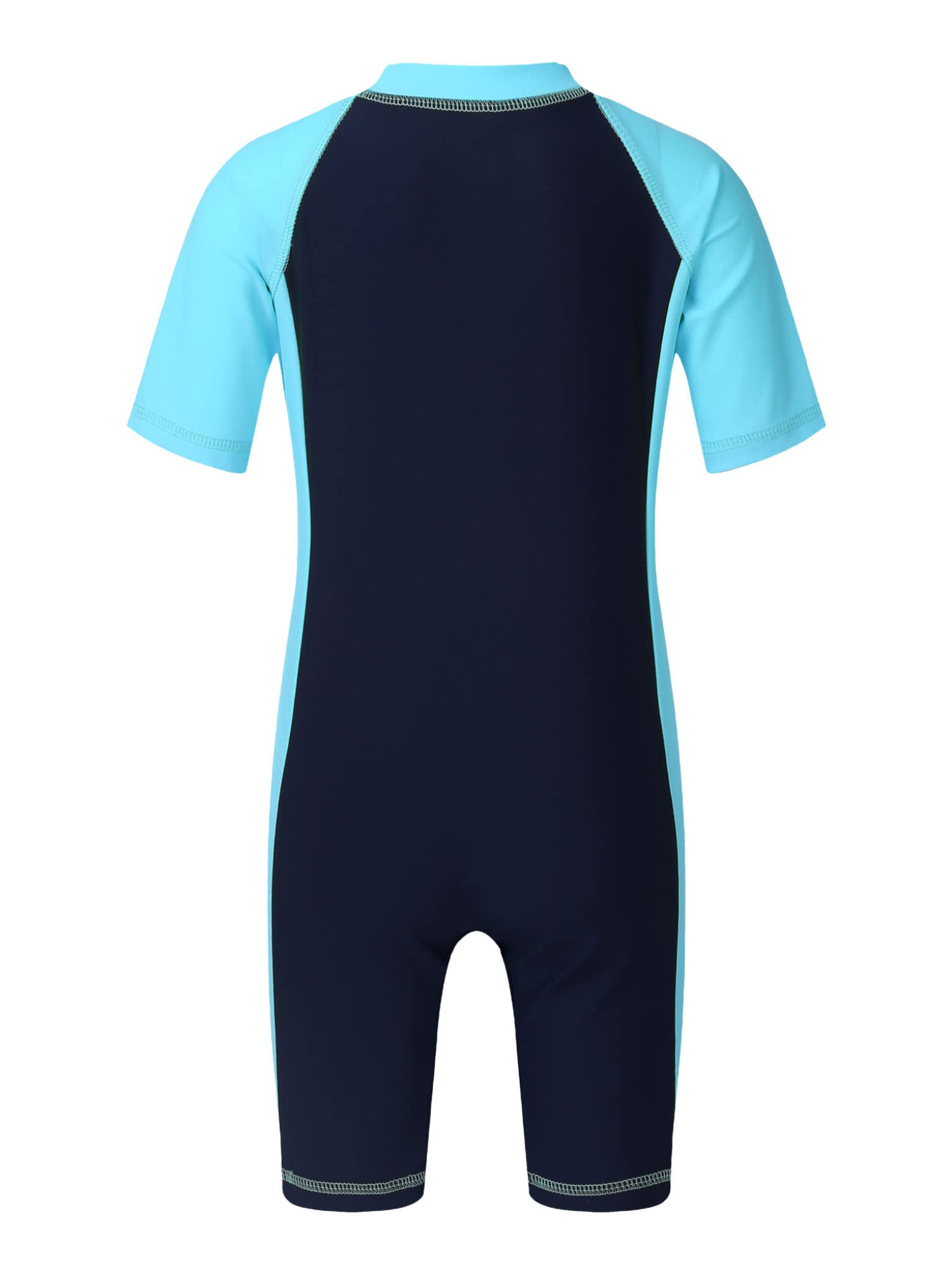 TTAO Kids Girls Boys One Piece Swimsuit Short Sleeves Zippered Rash Guard Shorty Wetsuit Bathing Suit UPF 50+ Navy Blue&Sky Blue A 16 Years