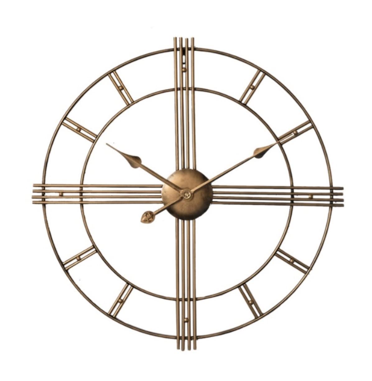 KRXSOBNV wall clock, Living Room Non Ticking Iron Art Clocks Roman Numeral Retro Distressed Metal Wall for(B,60CM)