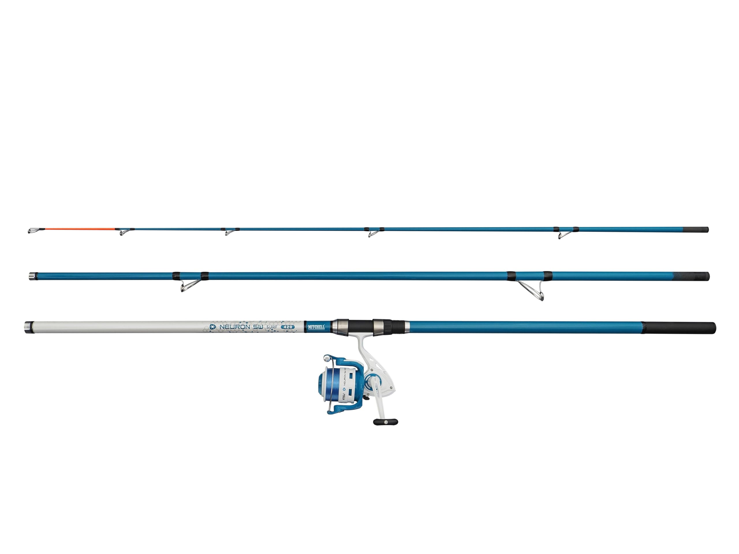 Mitchell Neuron SW II Ensemble Canne et Moulinet Surf | Ensemble de pêche en mer | Moulinet 1+1 roulement | Corps en Graphite | Pré-enroulé, prêt à l'emploi | Options Multiples