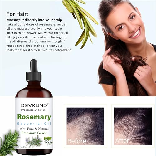 Image of Rosemary Essential Oil For Hair Growth for Women & Men | Reduce Acne| Moisturize Skin | For All Skin & Hair Types (30 ml)