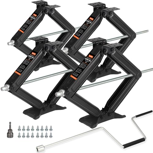 OULEME 24 RV Camper Scissor Jack 6500 lbs Travel Trailer Leveling Stabilizer with Crank Handle & Drill Socket - Set of 4