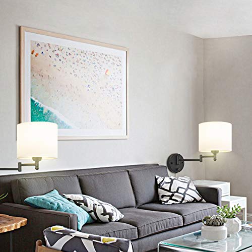 Ic Instant Coach Swing Arm Wall Sconce 7" Shade Width Plug In Wall Mount Opaque Ivory Linen Shade 40W 2-Way Installation(1 Light) #TOP6