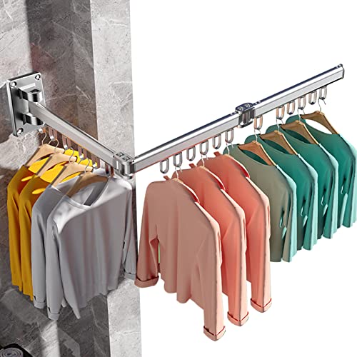 AISIR Clothes Drying Rack Wall Mounted Aluminum Clothes Airer Clothes Dryer Foldable for Balcony, Bathing Room, Bedroom - Silver
