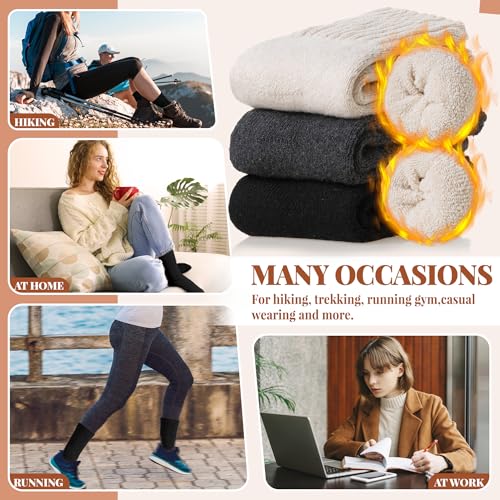 Image of Velice Wool Socks for Women Merino Wool Boot Hiking Thick Thermal Warm Winter Crew Cushion Cozy Work Socks 5 Pairs
