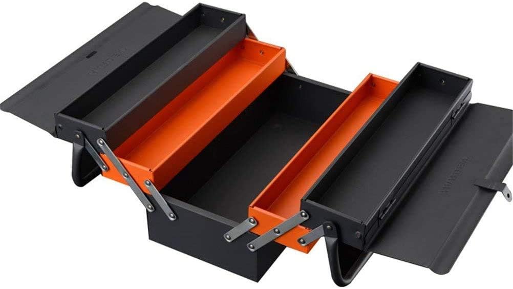 Edward Tools Portable Metal Tool Box with 3 Level Fold Out Organizer Storage - Heavy duty metal frame with smooth metal cantilever latchets - Rust/Scratch Resistant Finish - Hand Carry