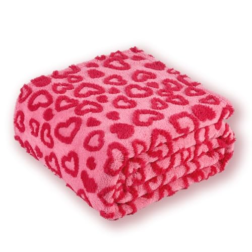 PLEVONITH Hot Pink Heart Throw Blanket for Chair - Fall Blanket With Hearts for Women Small Blanket 50x60 Inches