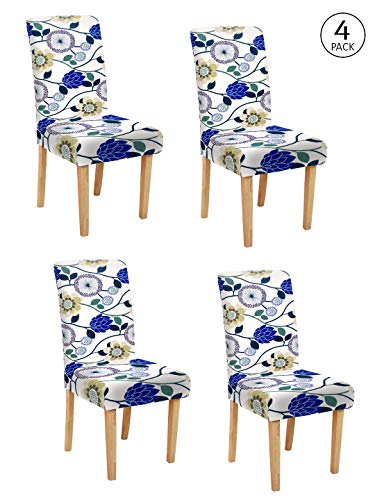Image of Cortina Dining Chair Slipcovers | Anti Slip Chair Cover | Floral Print, Removable & Easy Wash | Universal Fit Soft Stretchy Polyester Spandex | Living Room, Kitchen, Hall | Pack of 4, White 2