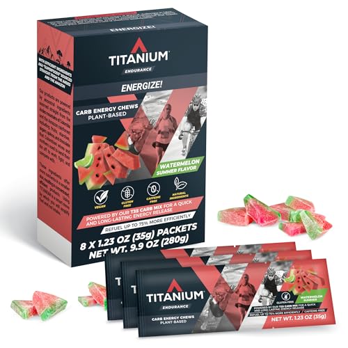 Image of TITANIUM Soft Energy Chews for Runners, Cycling - Caffeine Free, Delicious Flavor - Ditch Energy Gels and Turn Plant-Based with Our Energy Gummies - Gluten Free, Vegan, Non-GMO - 8ct, Watermelon
