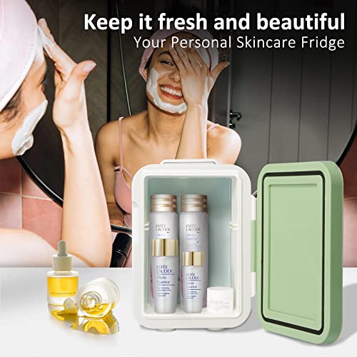 Image of Mini Skincare Fridge, 6 Liter /6 Cans Small Refrigerator Cooler Warmer 110V AC / 12V DC Personal Fridge for Bedroom, Beverage, Makeup