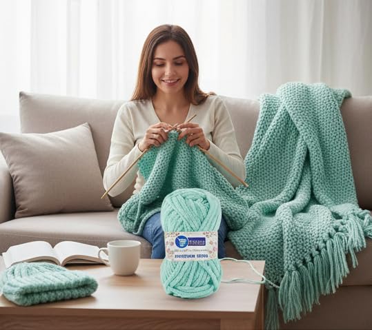 Image of ProKart Premium Blankie Wool, Plush & Cuddly, Chenille Yarn Supersoft Hand Knitting Wool Ball | Blanket Thick /Mottu Yarn Ball Suitable for Hand Knitting and Crocheting for Baby, Adult, Sweaters, caps, Throws, Home Furnishing, Scarves, Blankets (Mint Green-BLK017, 100gms x 1 Pack)