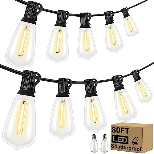 Outdoor String Lights 80ft ST38 Outdoor Lights with Waterproof Shatterproof 42 LED Bulbs(2 Spare)Connectable Patio Lights for Indoor Outdoor Courtyard Cafe Porch Party Led Outdoor String Lights Outdoor String Lights 80ft ST38 Outdoor Lights with Waterproof Shatterproof 42 LED Bulbs(2 Spare)Connectable Patio Lights for Indoor Outdoor Courtyard Cafe Porch Party Led Outdoor String Lights