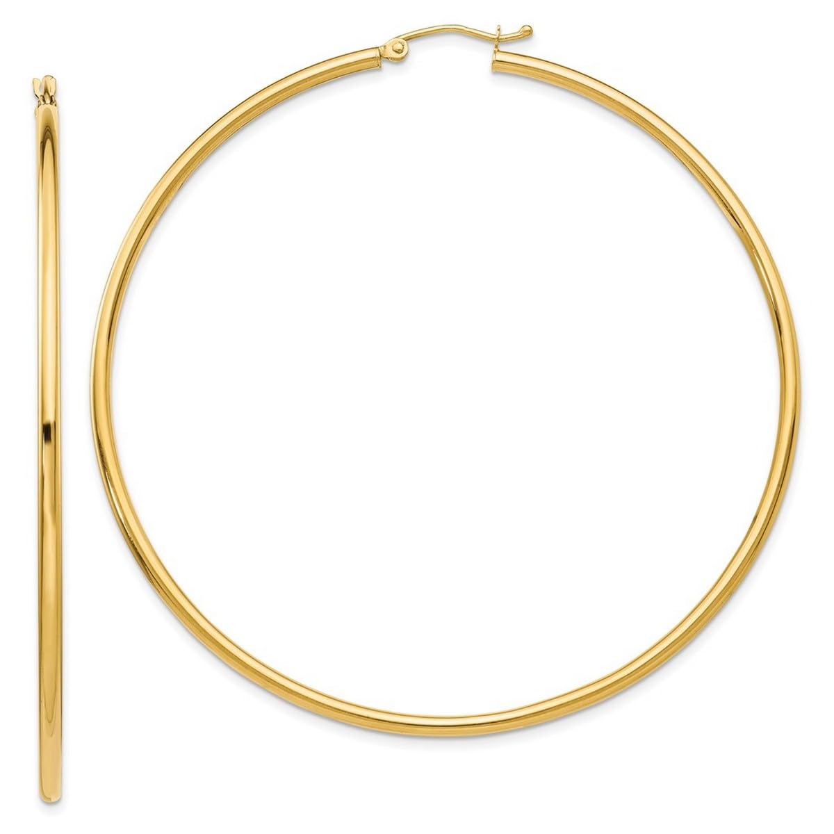 JewelryWeb Pendientes de aro redondos de oro amarillo pulido de 14 quilates de 2,5 mm de largo, 2,5 mm de grosor, regalos de joyería para mujer, Oro amarillo