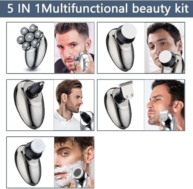 Rasoio elettrico per gli uomini, 5 in 1 Rasoio elettrico per gli uomini 7D Floating Cutter Head USB Ricaricabile Rotary Shaver Smart Multifunzionale Grooming Kit