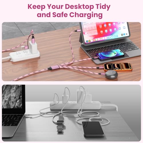 Image of Multi Charging Cable 5FT, 4 in 1 Charging Cables for Multiple Devices Pink