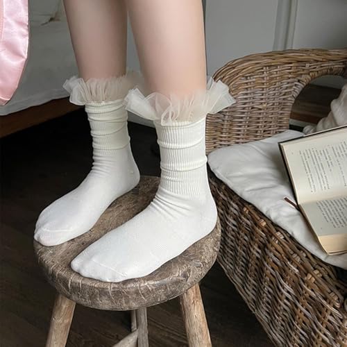 3Pairs Women's Big Ruffle Ankle Socks Double Lace Turn Cuff Socks,Ruffled Socks for Women,Frilly Dress Sock Frilly Socks2