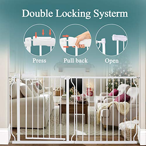 Allaibb Extra Wide Pressure Mounted Baby Gate Walk Through Child Kids Safety Toddler Tension White Long Large Pet Dog Gates With Extension For Doorways Kitchen (66.93"-71.65"/170-182Cm) #TOP2