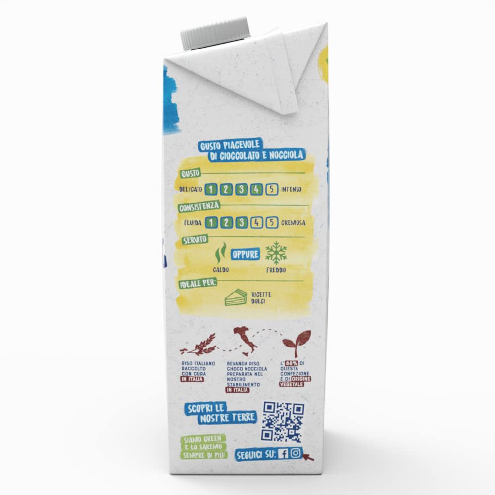BJORG Bevanda di Riso al Cioccolato e Nocciole, Bevanda Vegetale a Basso Contenuto di Grassi, Senza Glutine, Gusto Goloso, Vegan, Prodotto in Italia,1L (Confezione da 6)