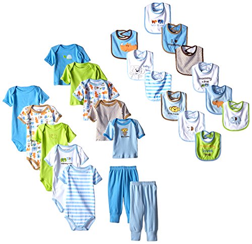 Luvable Friends Unisex Baby Layette Gift Cube, Blue Safari, 0-3 Months