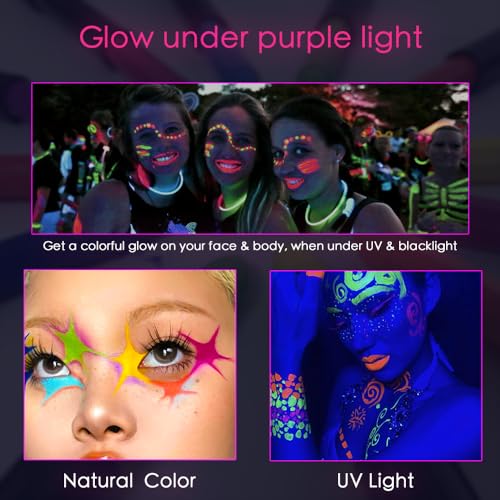 Neon Party,UV Bodypainting,12 Farben Neon UV Kinderschminke Set, Waschbar Schminkstifte Schminkfarben, Face Paint Schminkset, Körperfarbe Kinder (12 Farben) Neon Party Outfit,neon party deko