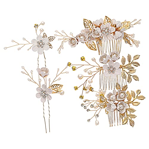 BELLIFFY 1セットパールフラワーヘアコーム 点 結婚式用髪飾り ブライダル