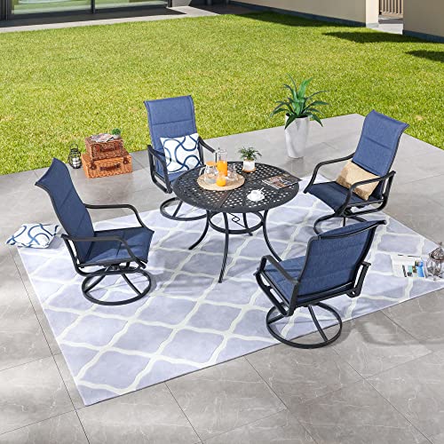 Image of LOKATSE HOME 5 Pieces Patio Dining Swivel Chair Set Metal Armchairs with Round Coffee Table, Blue