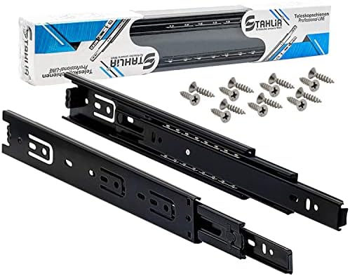 1 Paar Schubladenschienen Vollauszug 45mm Länge: 300mm SCHWARZ Schienen für Schubladen Schubladenauszug Kugelauszug Auszüge Teleskopschienen Schubladenführungen Tragkraft 45kg Stahlia