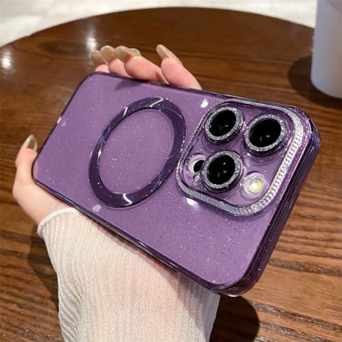 Coque transparente strass pour iPhone 13 et 14 Plus ENILSA protecteur objectif violet foncé
