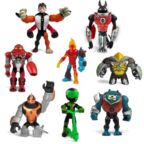 Toysvill Protector of Earth Collection Action Figures - 8 Figurines Set (Four Arms, Jetray, Overflow, Heatblast, Armored Cannonbolt, Humungousaur, Ben...