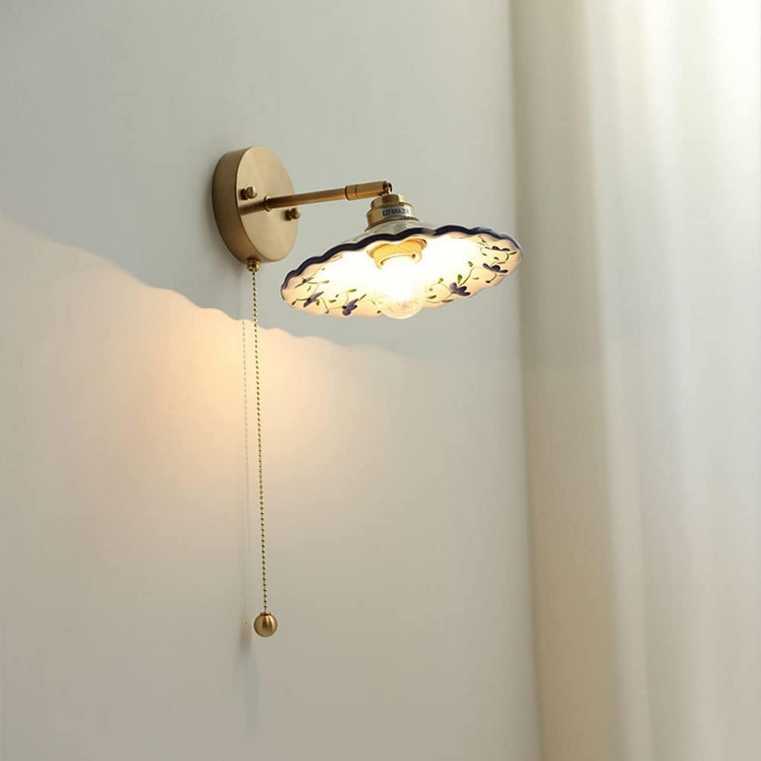 JKJZSALJ Wall Light Modern Brushed Brass Adjustable Sconce With Switch Ceramic Cover E27 1-Light Lamps Japanese Bedroom Study Lighting,Chandelier