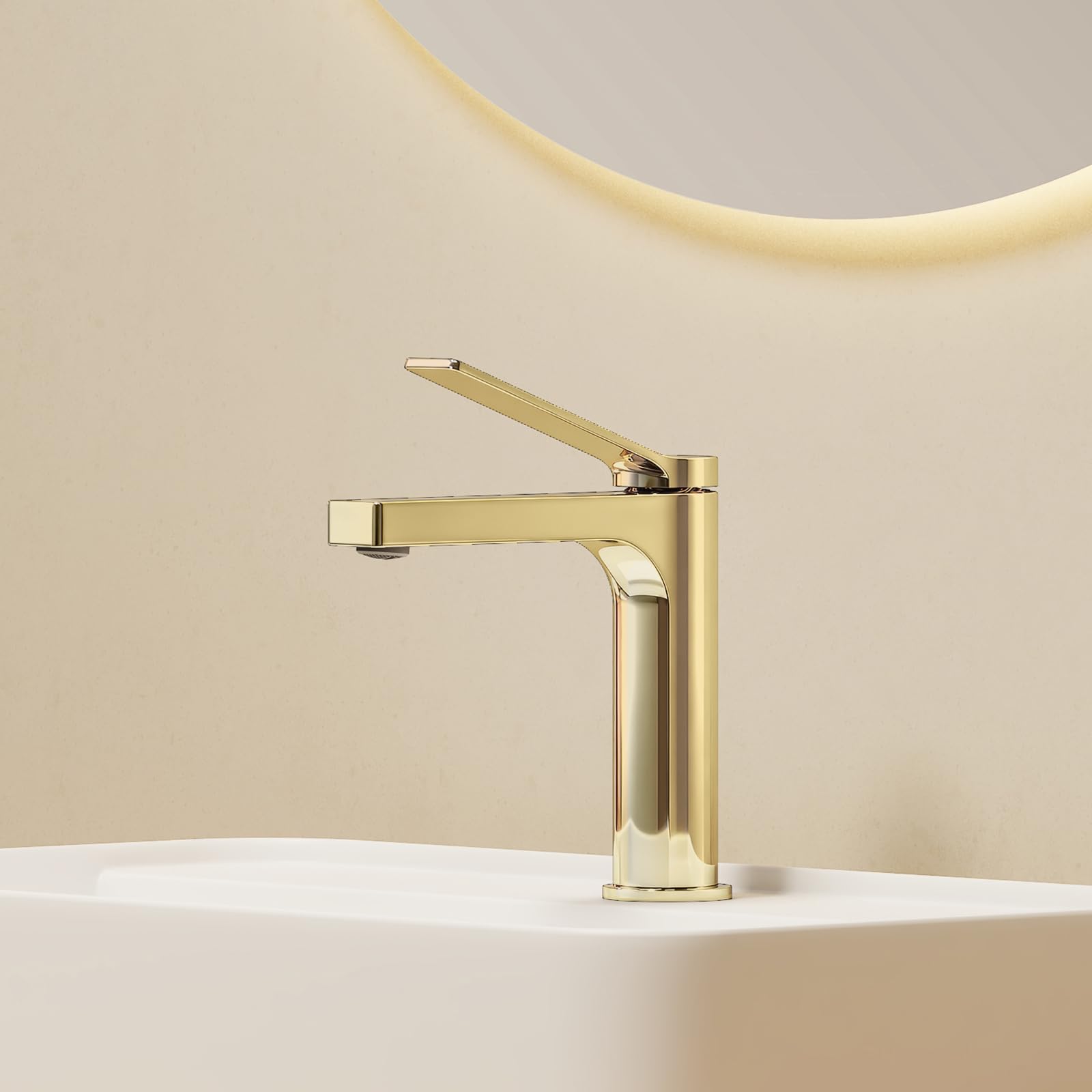 EMKE Grifo de Baño Oro Champán, 195x173x46 mm, Latón | Cartucho Cerámico, Mezclador de Lavabo, Instalación Fácil, Grifería de Cocina con Aireador, Grifo para Lavabo