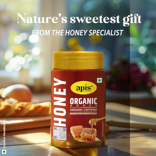 Image of Apis Organic Honey 450g, Pure & Natural, Organic Certified, Kashmir Sourced Honey, Natural Sweetener with No Added Sugar & Adulteration (Pack of 2)