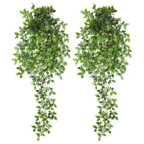 Fake Hanging Plants,Small Artificial Potted Plants Decor,Faux Hanging Plants for Shelf Wall Decor, Indoor & Outdoor Decor(2 Pack)